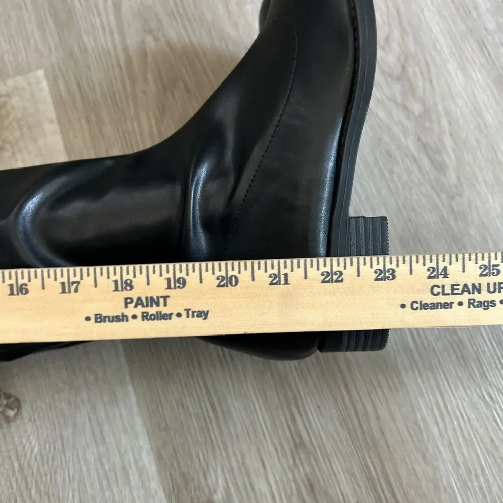 Allegra K Thigh High Boots Womens 9 Black Low Block Heel Over Knee Ankle Zip